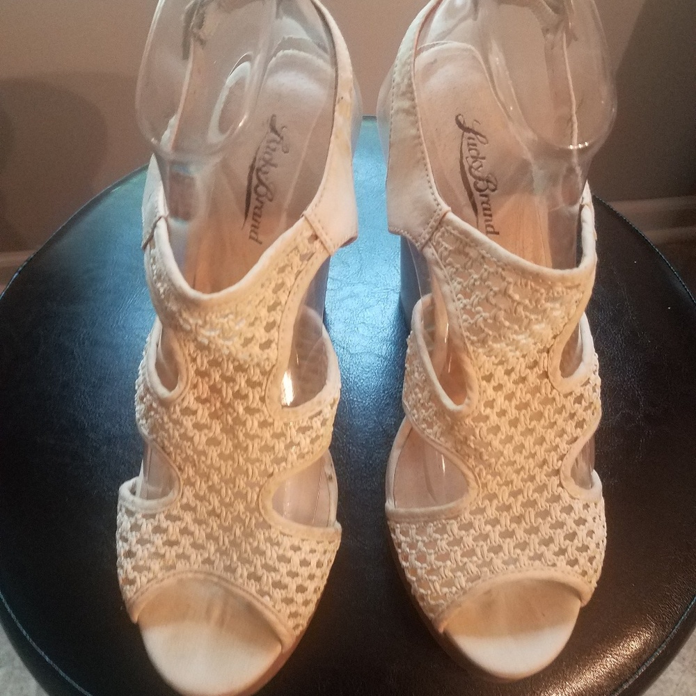 Lucky brand cream wedge sandals size 10